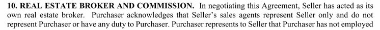 Home builder Seller does not represent the buyer