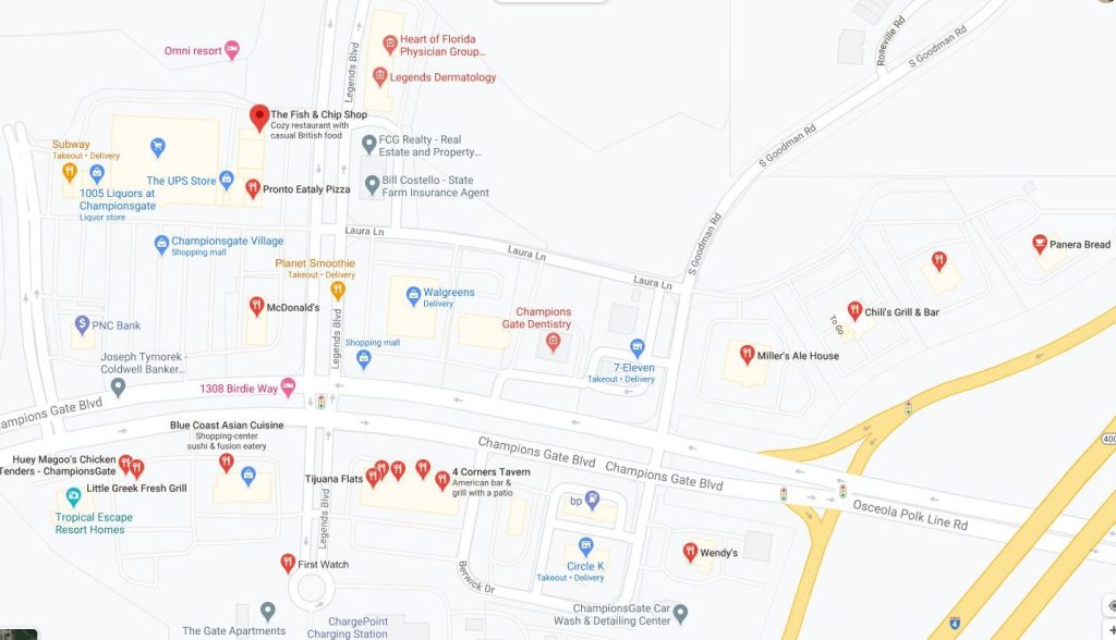 Champions Gate Restaurants and Shopping Map 