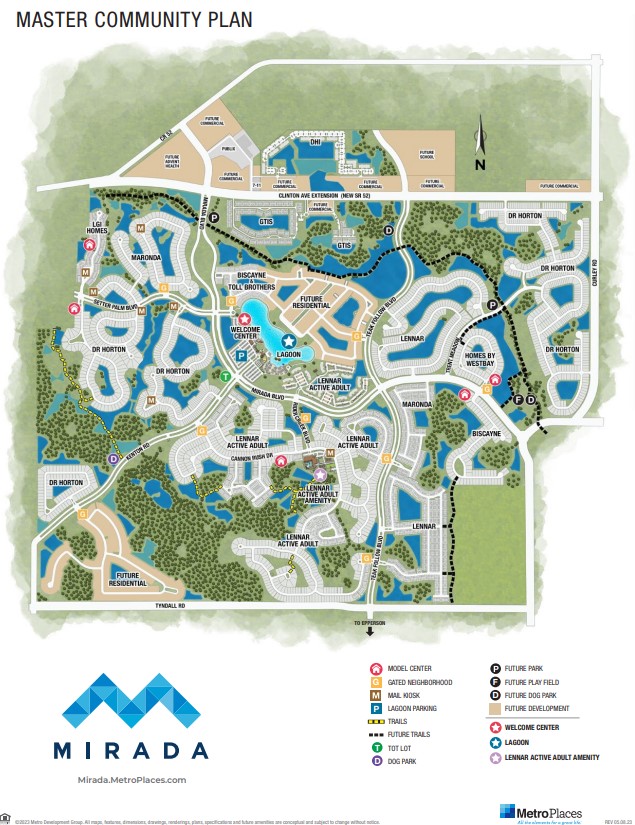 Mirada Home Site Map. The builders include Lennar, D.R. Horton, Homes By Westbay, Biscayne, Maronda
